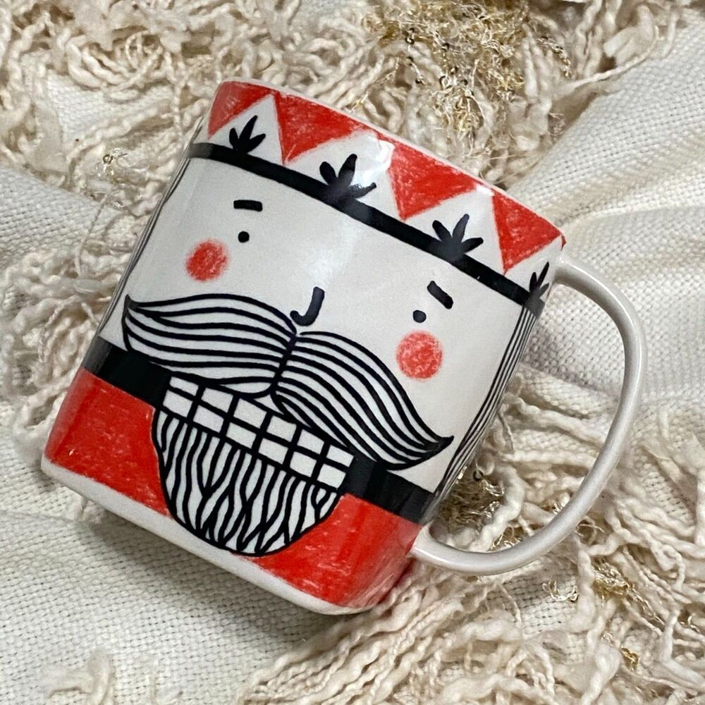 ANTHROPOLOGIE Friendly Face Santa Mug Krafty K NEW